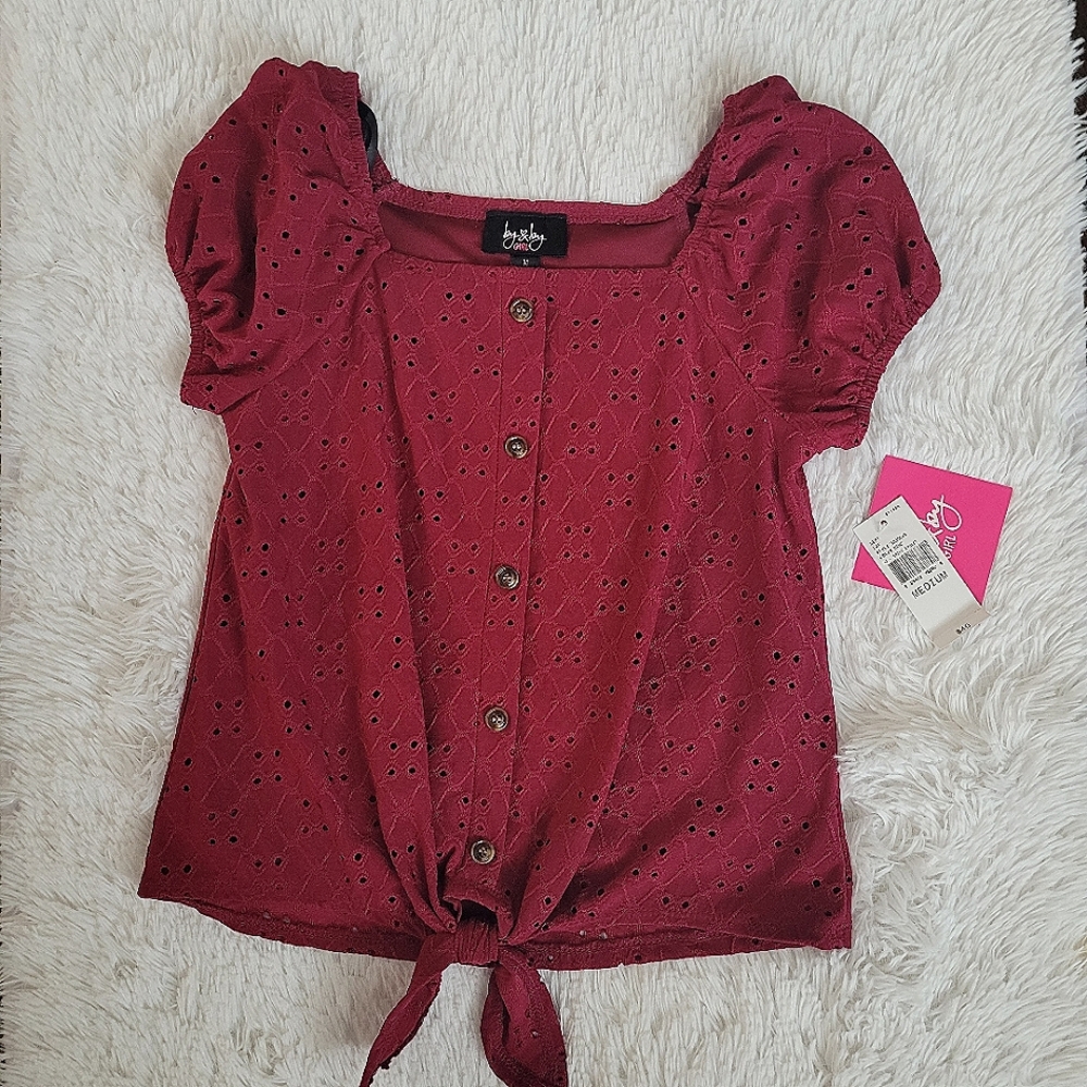 New w/ tags By & By Girl Babydoll Eyelet Top w/ knot @ Waist